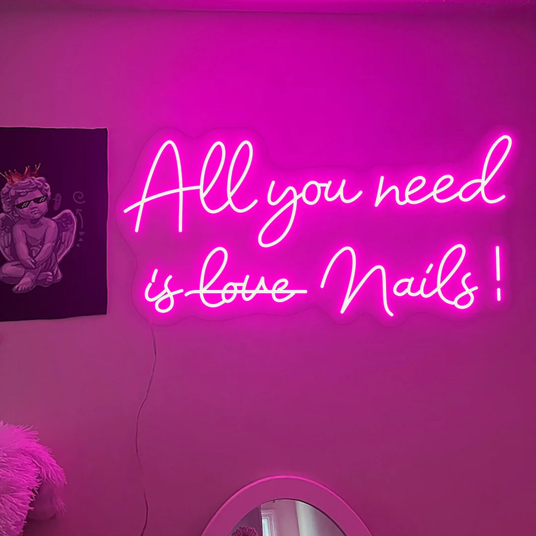All You Need Is Love Nails! Yazılı Neon Led Dekoratif Duvar Yazısı