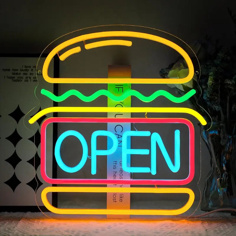 Hamburger Open Neon LED Aydınlatma
