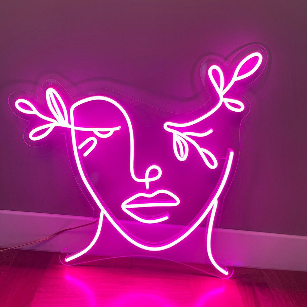 Çiçekli Yüz Figürü Neon LED Aydınlatma
