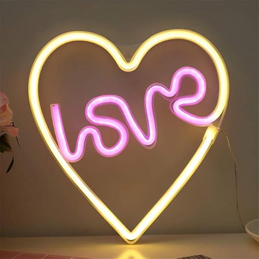 Noel Neon Işıklı Gecesi Dekorasyonu | Kalp ve Love
