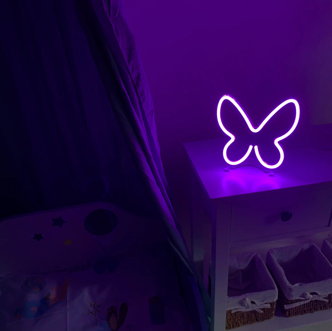Mor Mini Kelebek Neon Led Işık