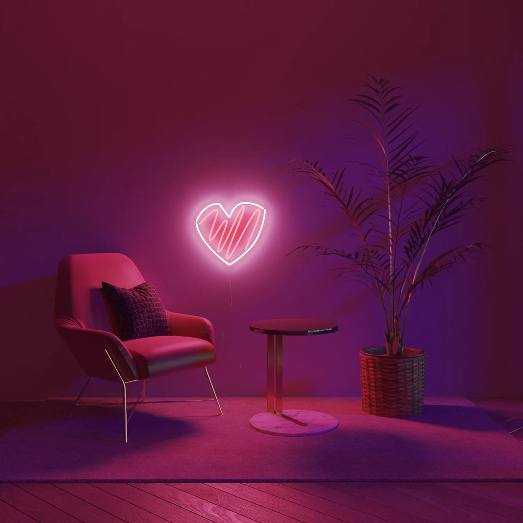 Çizgili Kalp Neon Işık | Sanatsal Duvar Dekoru