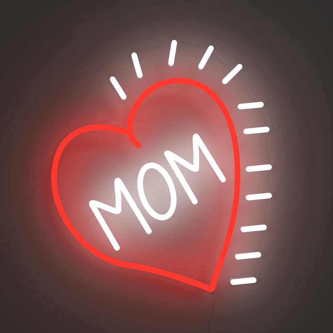 Anne Kalpli Mom Neon Işık | Özel Gün Hediyesi (Kırmızı/Beyaz)