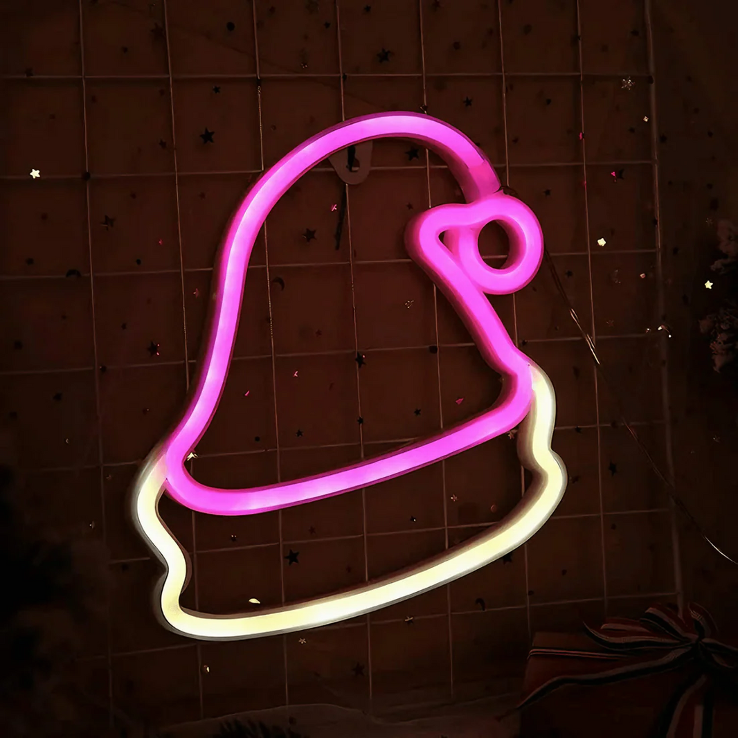 Noel Neon Işıklı Gecesi Dekorasyonu | Noel Şapkası