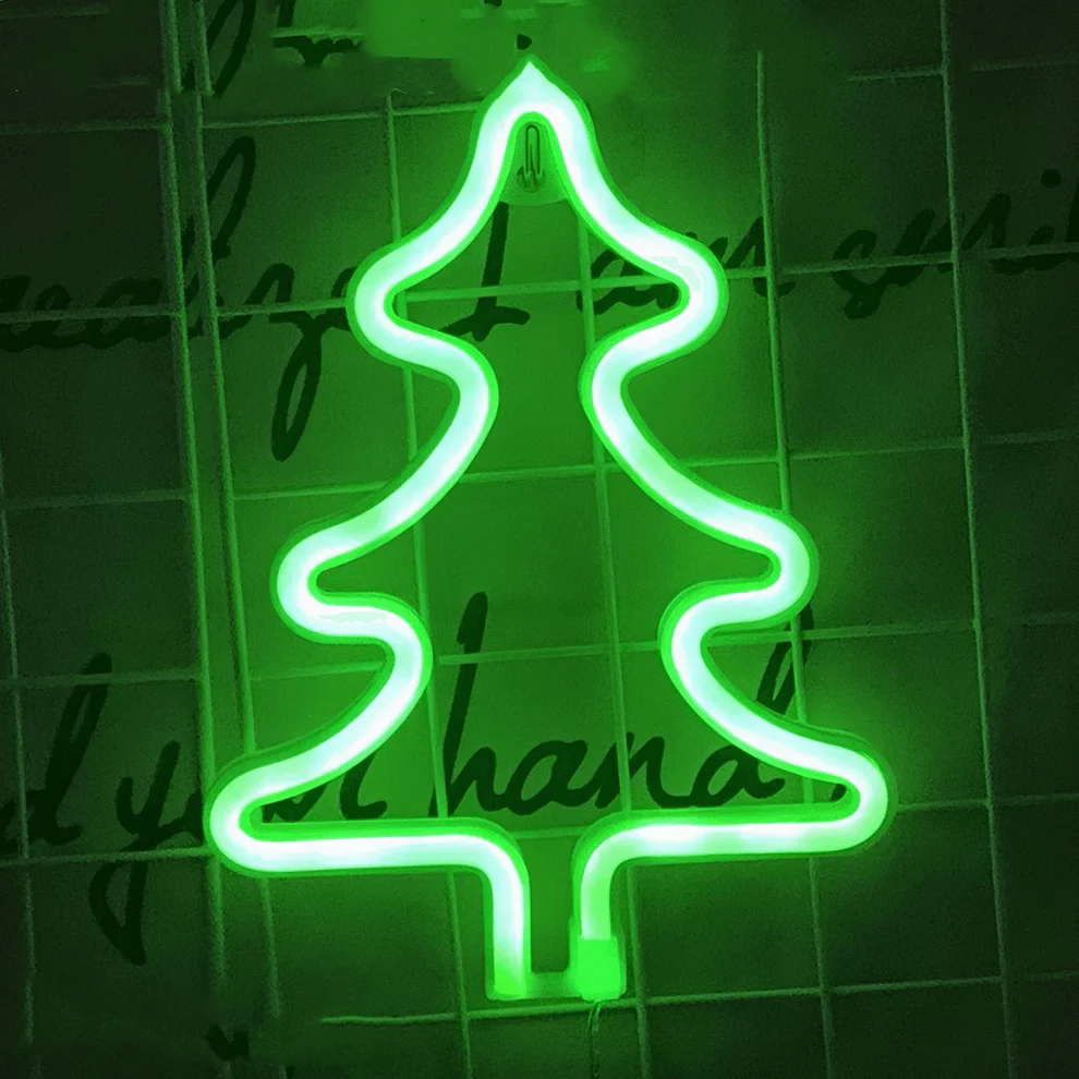 Noel Neon Işıklı Gecesi Dekorasyonu | Ağaç