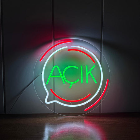 Açık Yazısı Neon LED Tabela | Işıklı Cam Vitrin Tabelası
