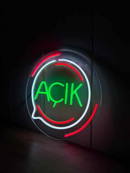 Açık Yazısı Neon LED Tabela | Işıklı Cam Vitrin Tabelası