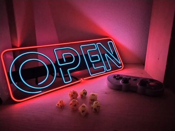 OPEN Yazılı Neon LED Dekor Aydınlatma | Kırmızı Buz Mavisi