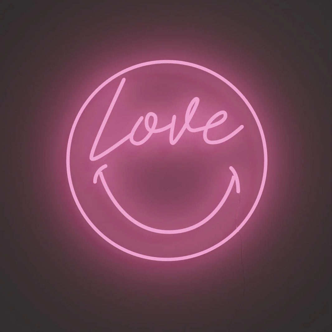 Love Smiley Neon | Pembe Daire Tasarım LED Dekor