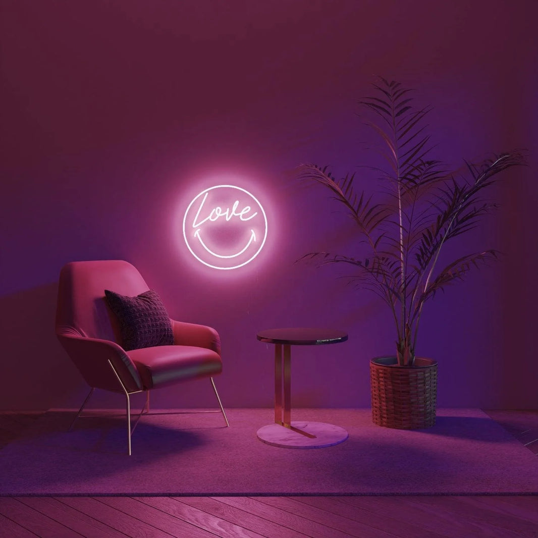 Love Smiley Neon | Pembe Daire Tasarım LED Dekor