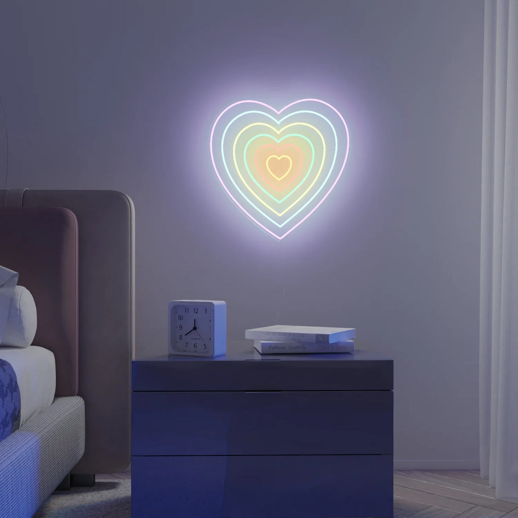 Gökkuşağı Kalp Neon Işık | Renkli Duvar Aydınlatması