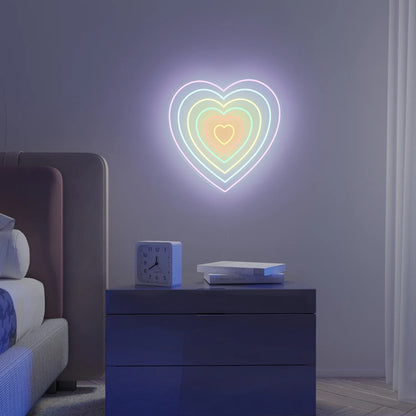 Gökkuşağı Kalp Neon Işık | Renkli Duvar Aydınlatması